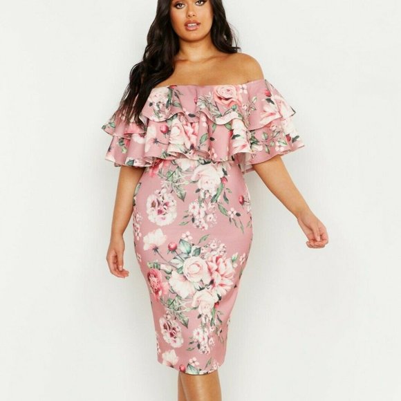 ruffle detail midi dress